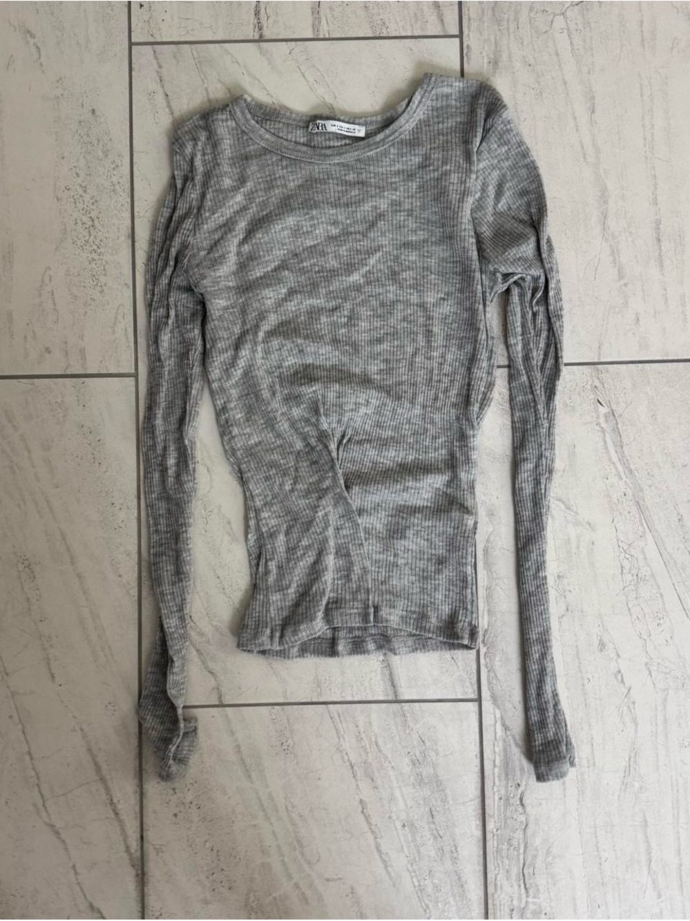 Zara Light Gray Ribbed Long-Sleeve Slim Top